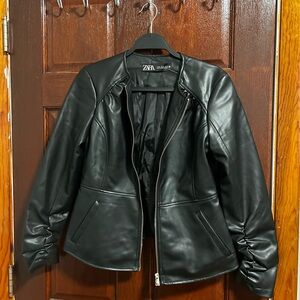 ZARA Black Faux Leather Zip Jacket